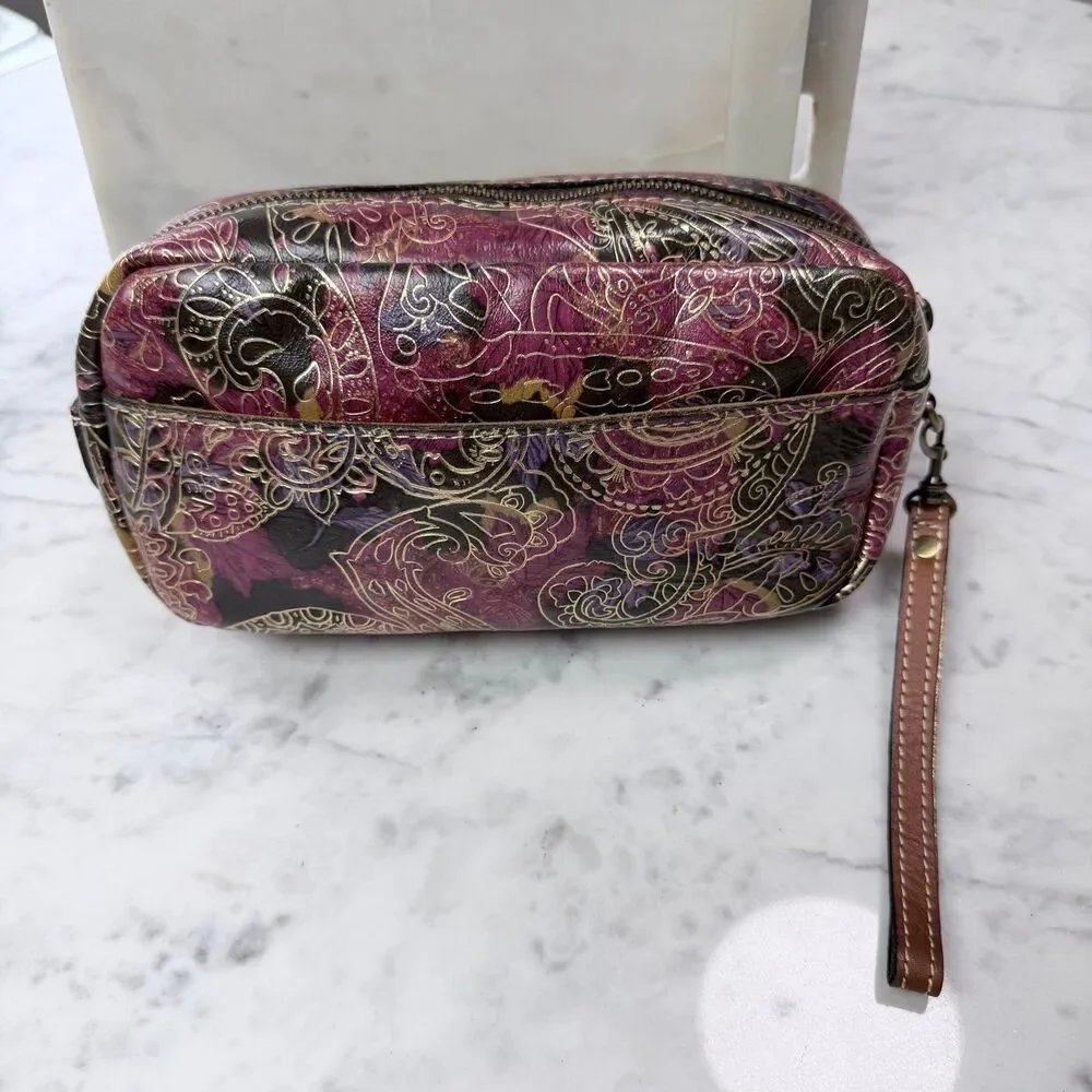 Patricia Nash metallic tooled paisley leather makeup bag or wristlet